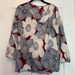[Merona] Red and White Floral Graphic Blouse